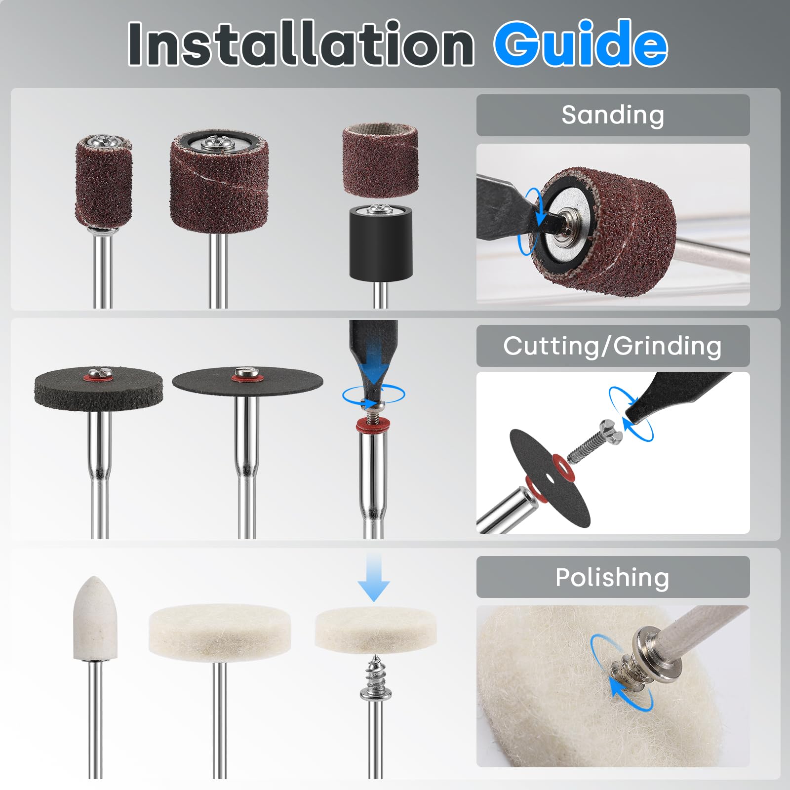 Enventor Kit d'accessoires rotatifs universels pour sculpter, poncer, polir, couper, percer