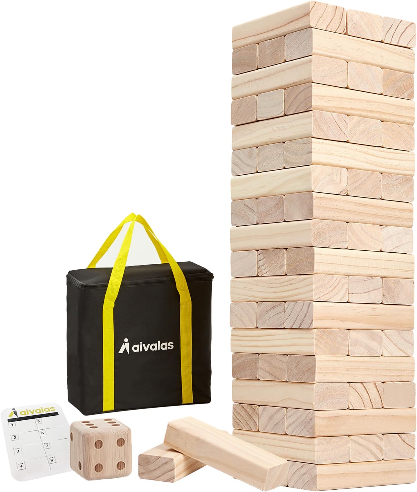 Giant Tumbling Timber Games, 60 Blocks Large Tower Outdoor Game - Includes Carry Bag and Scoreboard, Wood Stacking Backyard Game Grows Up to 5FT for Kids Adults Family