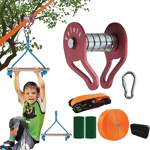 Zipline Kits for Backyards, 45FT Zip Lines Pulley Kit 250LB for Adults, Kids Toys Gifts, Monkey Bars Accessory Outdoor (45FT)