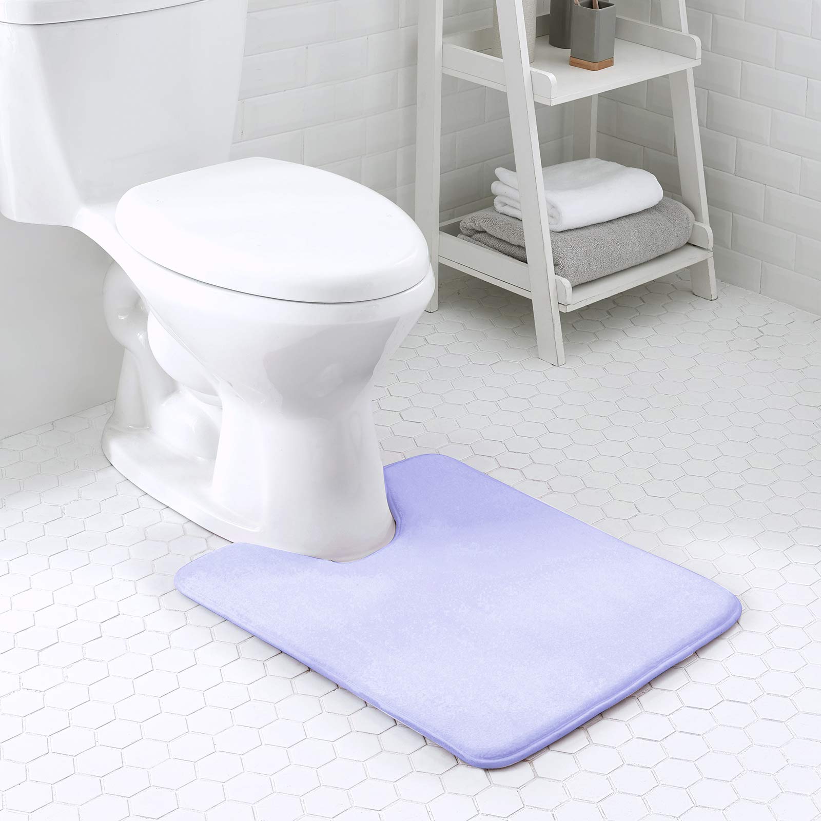 Walensee Extra Thick Memory Foam Bathroom Contour Rug (20x24 Lavender) Non Slip Toilet U Shaped Bath Mat, Water Absorbent Luxury Soft Plush Carpet with Anti-Skid Bottom, Machine Washable and Dry