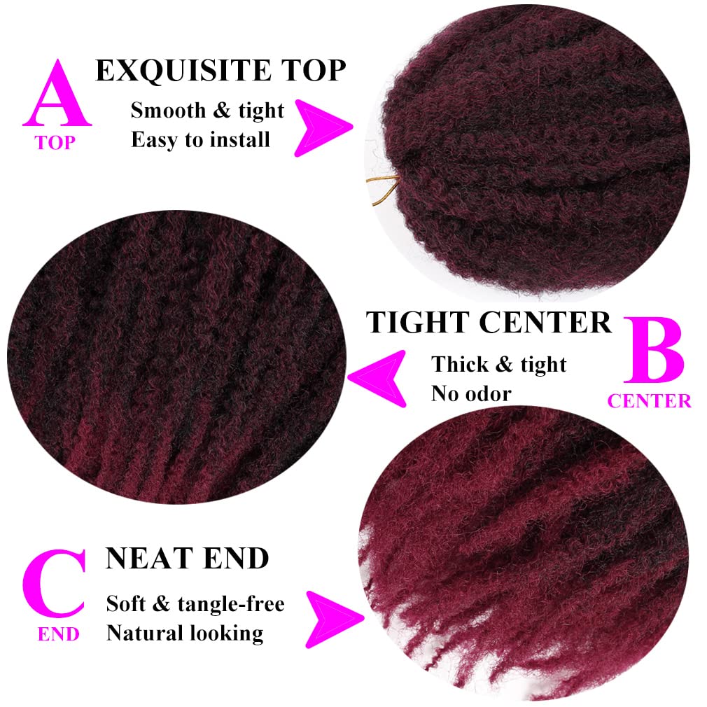 Afro-twist Marley Hair for Jumbo Twist Pre-separated Braiding Hair 3 Packs (30 Strands/pack), Brazilian Wool Invisible Crochet Hair Synthetic Kinky Extensions 18 Inch (Ombre Burgundy)