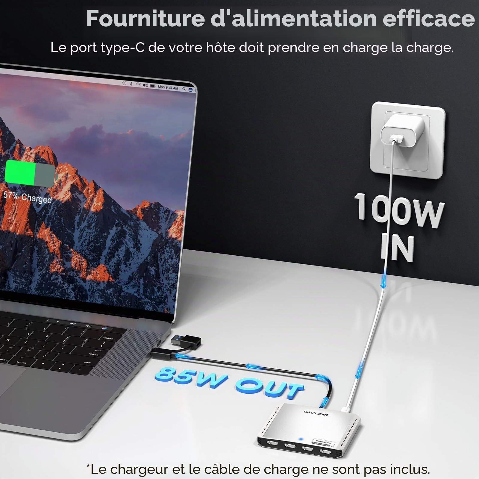 WAVLINK Répartiteur USB 3.0/C vers Quad HDMI pour Quatre moniteurs avec PD, Adaptateur Displayylink 4 HDMI 4K @ 60 Hz pour Mac M1/M2/M3/M4 ou Windows 10/11, Compatible avec Le Nouveau MacBook Neo