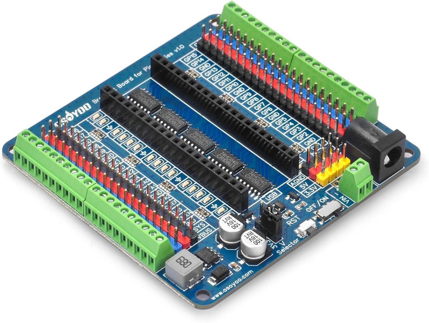 ブレークアウトボード Raspberry Pi Pico用 - GPIOステータスLED、リバース電源保護、3ピンセン 【スクランブラー】