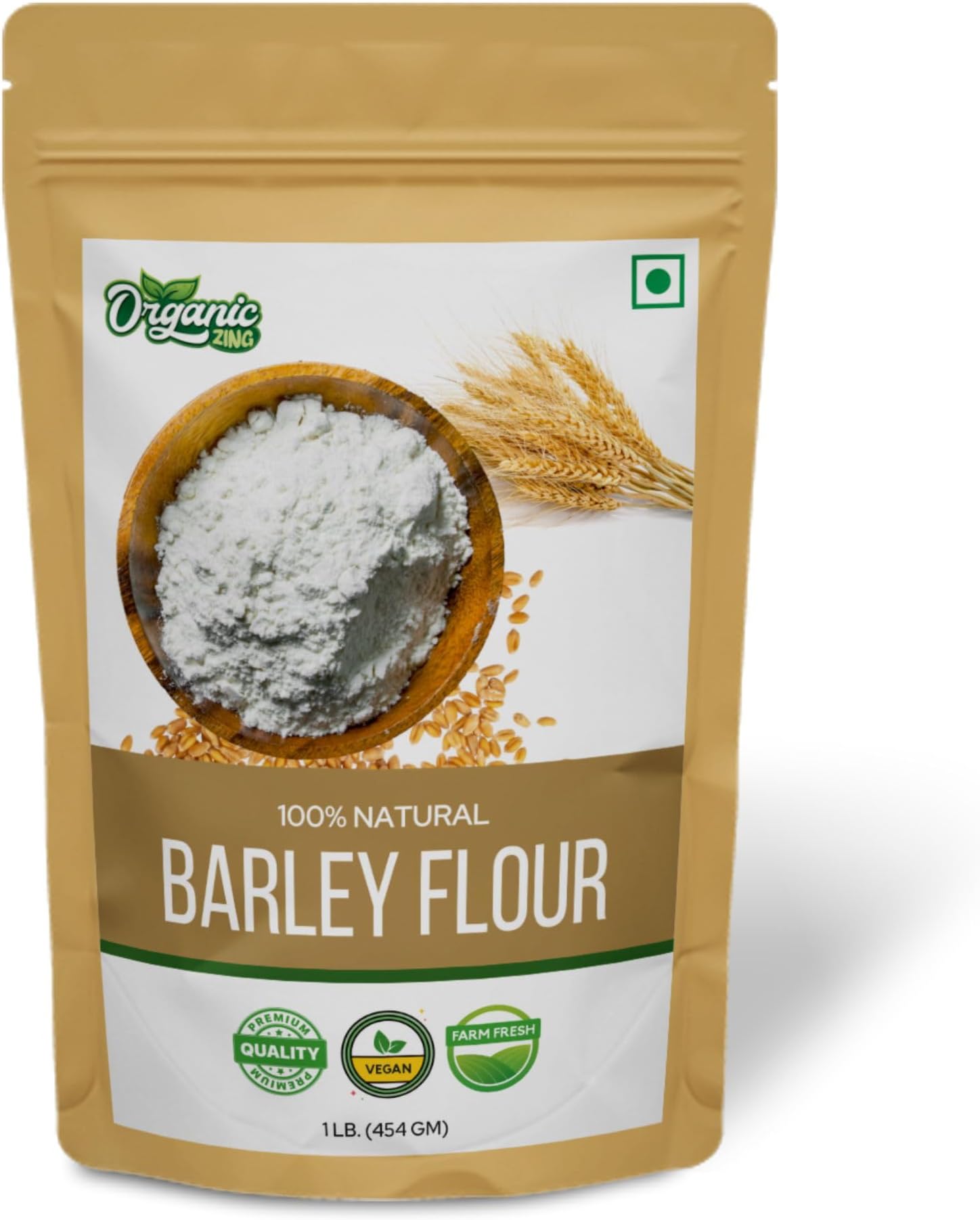 Organic Zing Barley Flour – Food Grade – 454 g / 16 oz - Finely Milled Barley Flour for Cooking and Baking