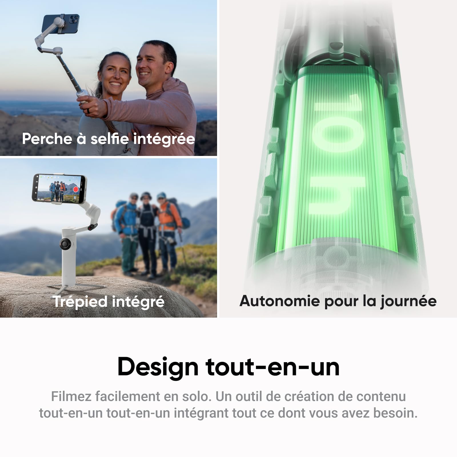 Insta360 Flow 2 Blanc - Stabilisateur Smartphone pour iPhone Android, Suivi IA et de Groupes, Gimbal avec trépied et Perche à Selfie intégrés, léger et Portable pour vlog et Voyage