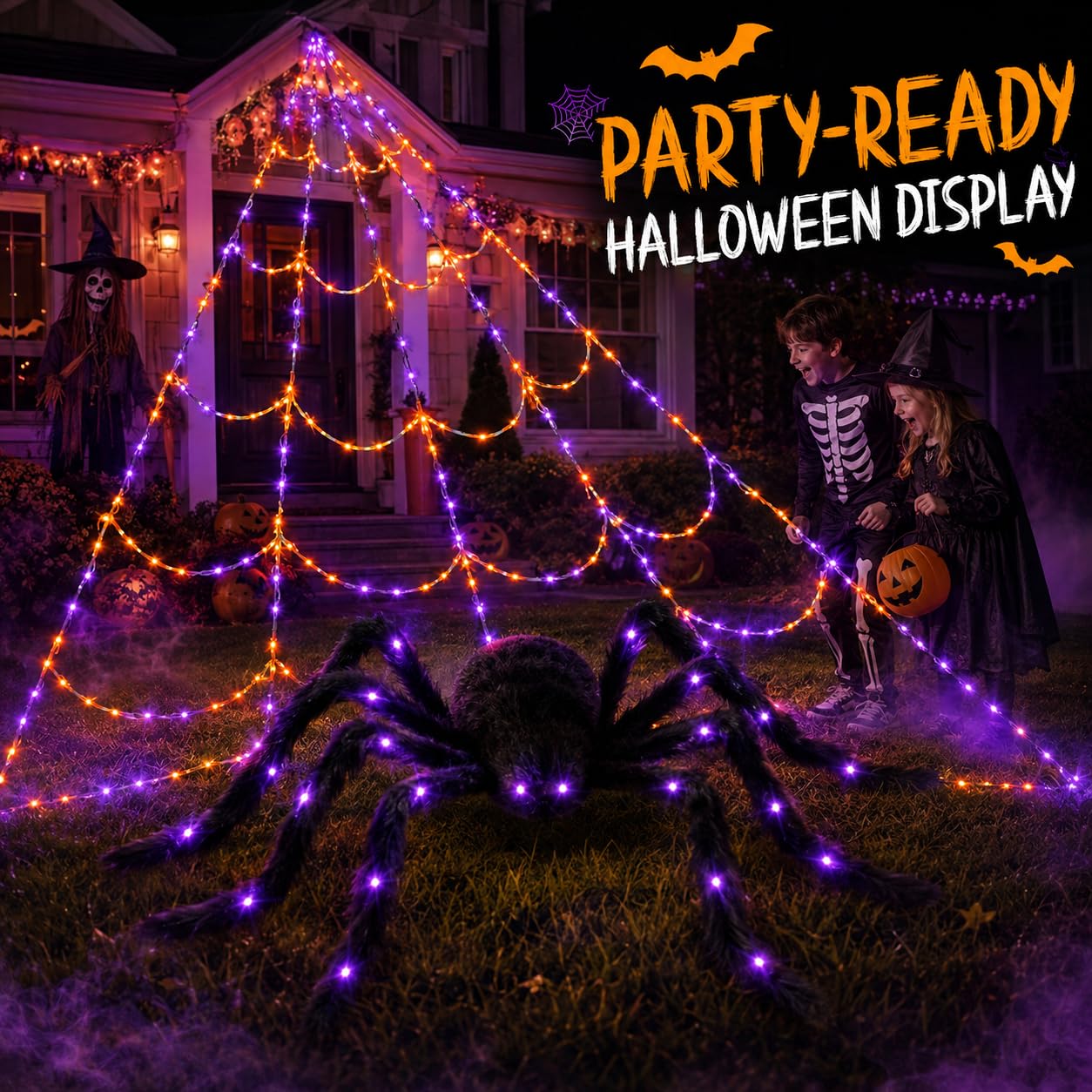 Dekoracje Halloween Światełka Pajęczyna z Zestawem Pełzających Pająków