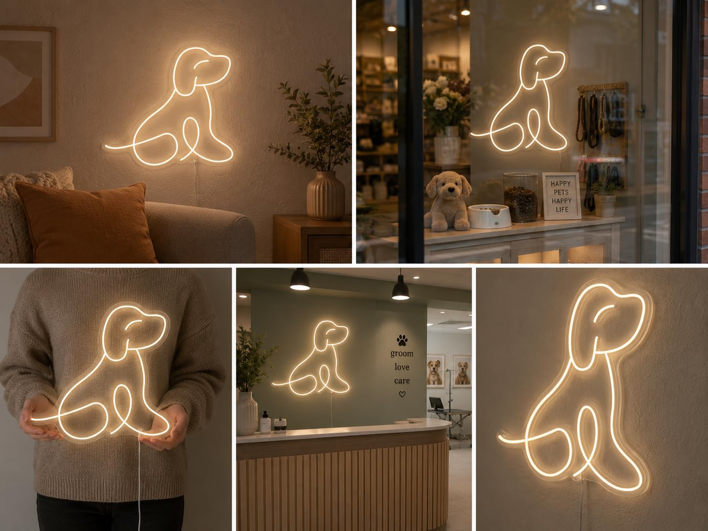 Letrero Perrito Cartel Luminoso LED Escaparate, Decoración de Pared en Metacrilato, Luz Brillante, aproximadamente 50cm alimentación 12v
