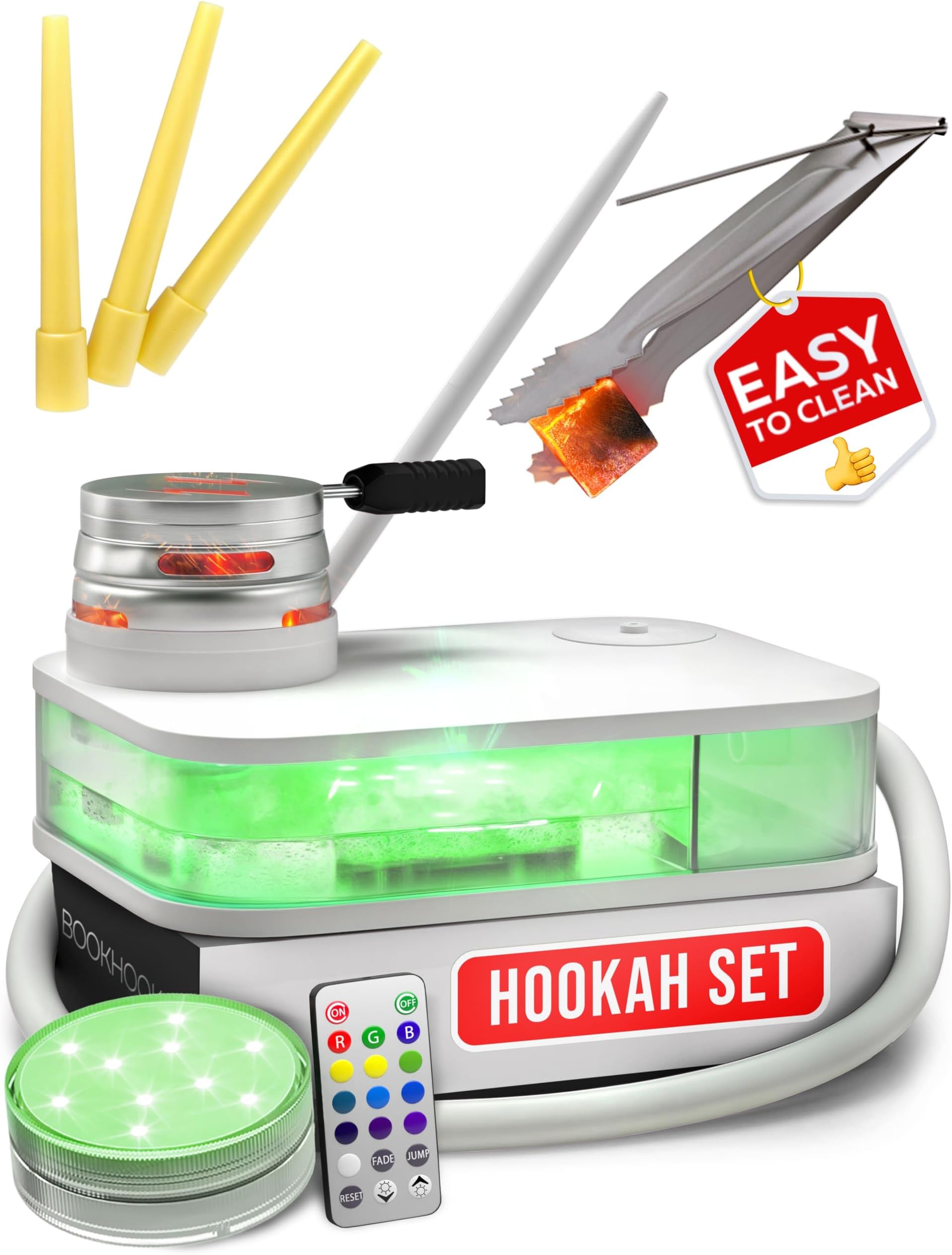 Portable Hookah Set With Everything And Case - Portable Set For Travel Flat Box - Premium WHITE Set With Charcoal Holder & Coal Cover- Travel Box Set With Everything