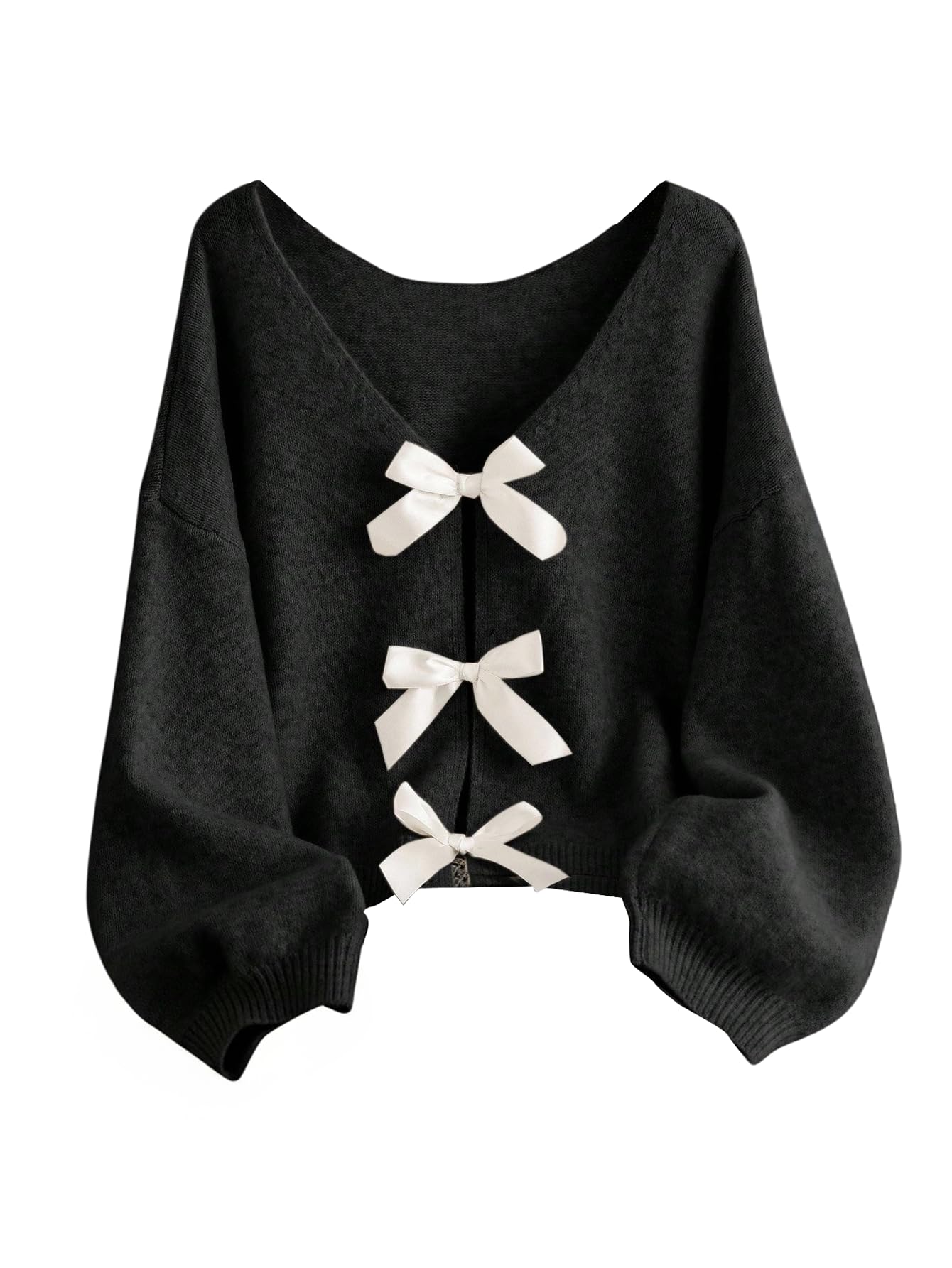 GORGLITTER Womens Plus Size Bow Cardigan Sweaters Tie Front Fall Trendy Cute Long Sleeve Knit Tops