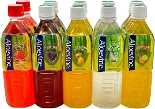 Aloevine Fruity Fun Variety Pack |16.9 oz. pack of 10 l 2 watermelon, 2 grape, 2 mango, 2 coconut, 2 pineapple | plant based Vegetable Korean drinks