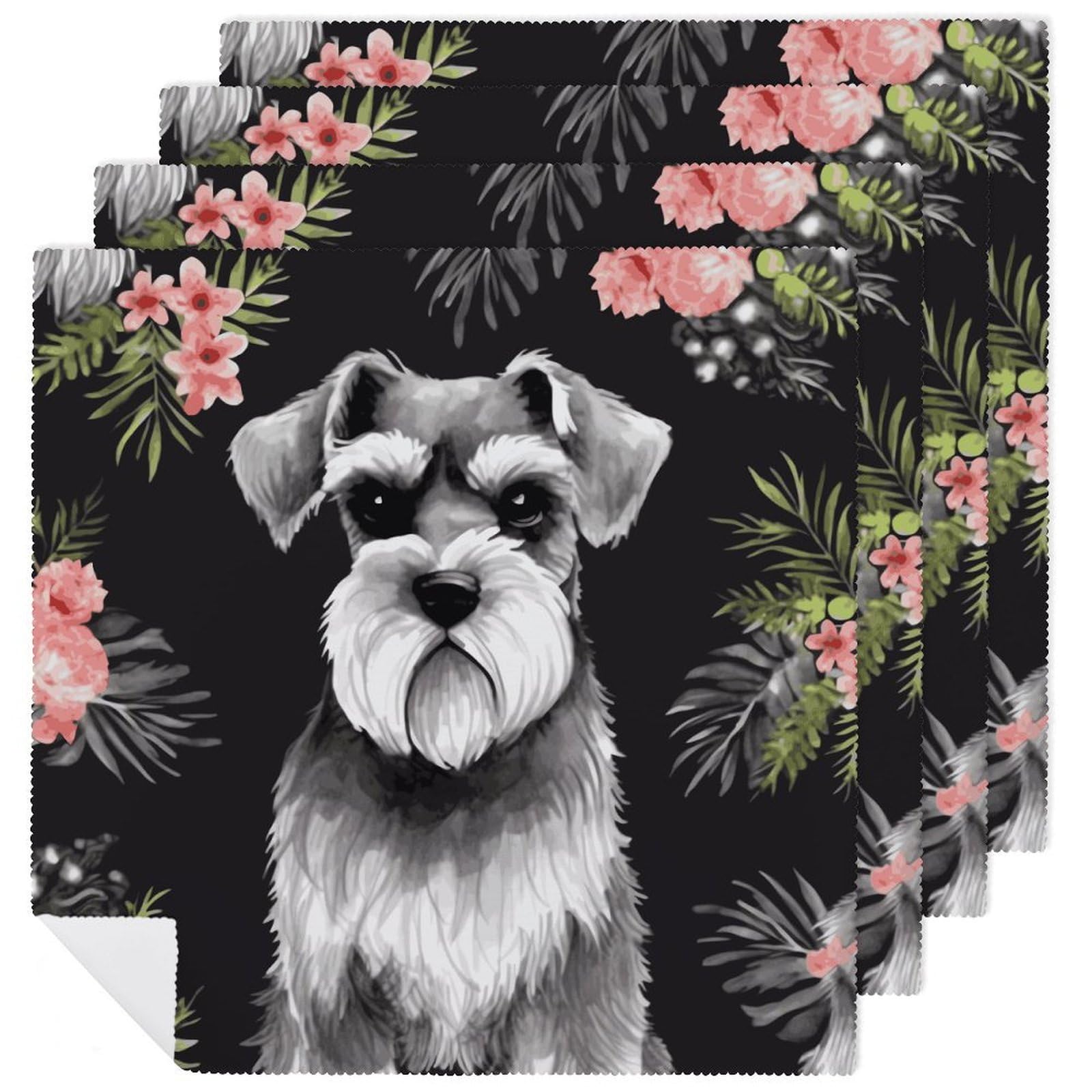 Schnauzer Cloth Napkins Soft Washable Fabric Cloth Table Napkins Absorbent Dinner Napkins Reusable Square Napkins Cloths for Dining Holiday Home Hotel 4 PCS