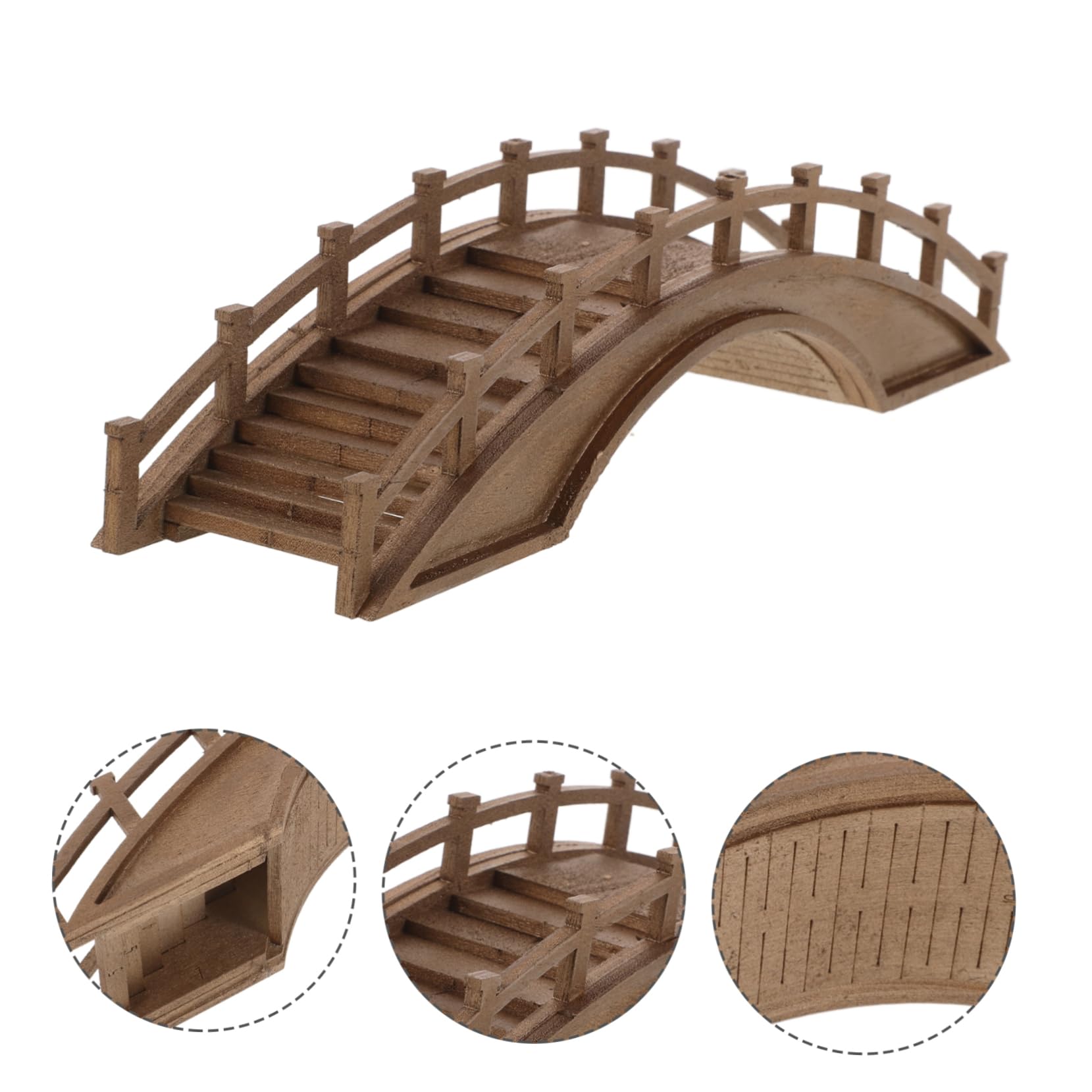 Sosoport Miniatur Holzbogenbrücke Gartendekoration Terrasse Gartenskulptur Robuste Mittlere Holzbrücke für Mikrolandschaften Outdoor Deko Gartenmodell