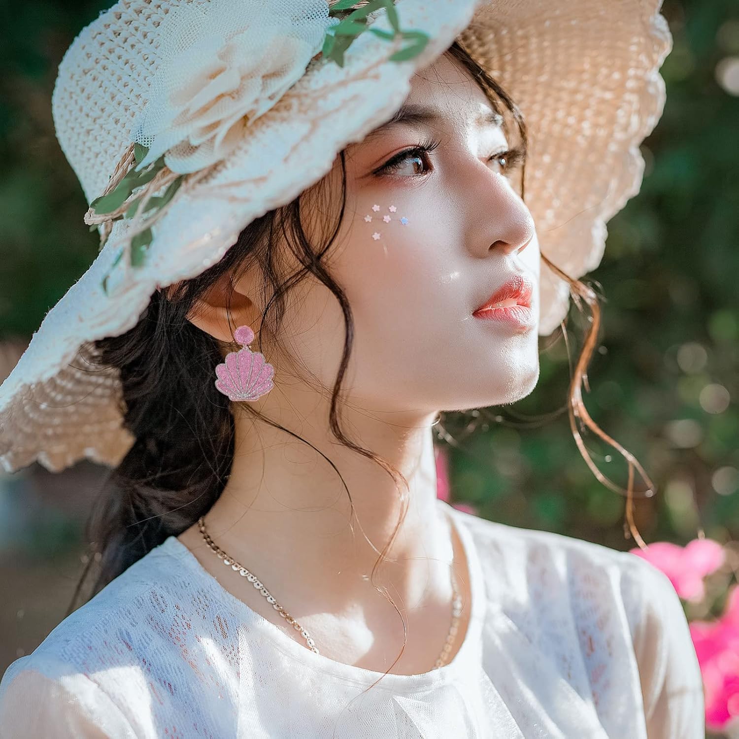 1 Pair Girls Stylish Shell Creative Decor Fashion Women for Summer Woman Girl Party Ear Wedding Statement Sequin Pink Decorative Accessories Jewelry Ornament Shaped Beach