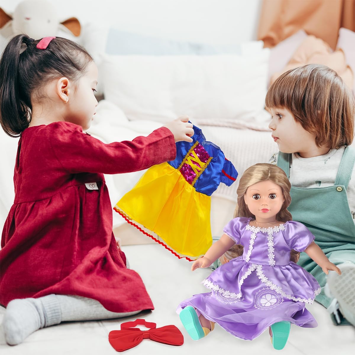6 Sets Princess Dresses for 18 Inch Dolls, 18 Inch Doll Clothes Accessories Elegant Ball Gown Outfits with 1 Crow & 1 Bow Hairband | Fits Most 18” Fashion Dolls