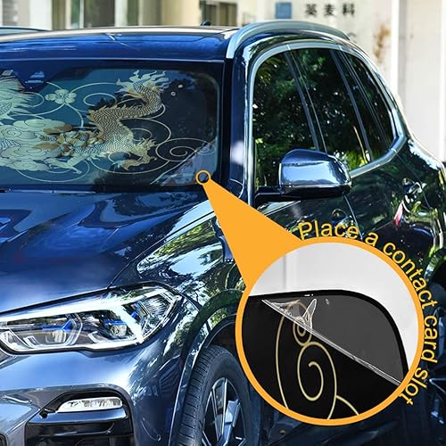 Miniatura 3 de Parasol para parabrisas de automóvil, diseño de dragón japonés dorado, bloquea los rayos UV, protector de acordeón plegable para automóvil, camión,