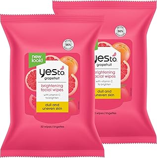 Sponsored Ad - Yes To Grapefruit Brightening Facial Wipes, for Uneven Skin Tones to Cleanse and Exfoliate, 96% Natural Ing...