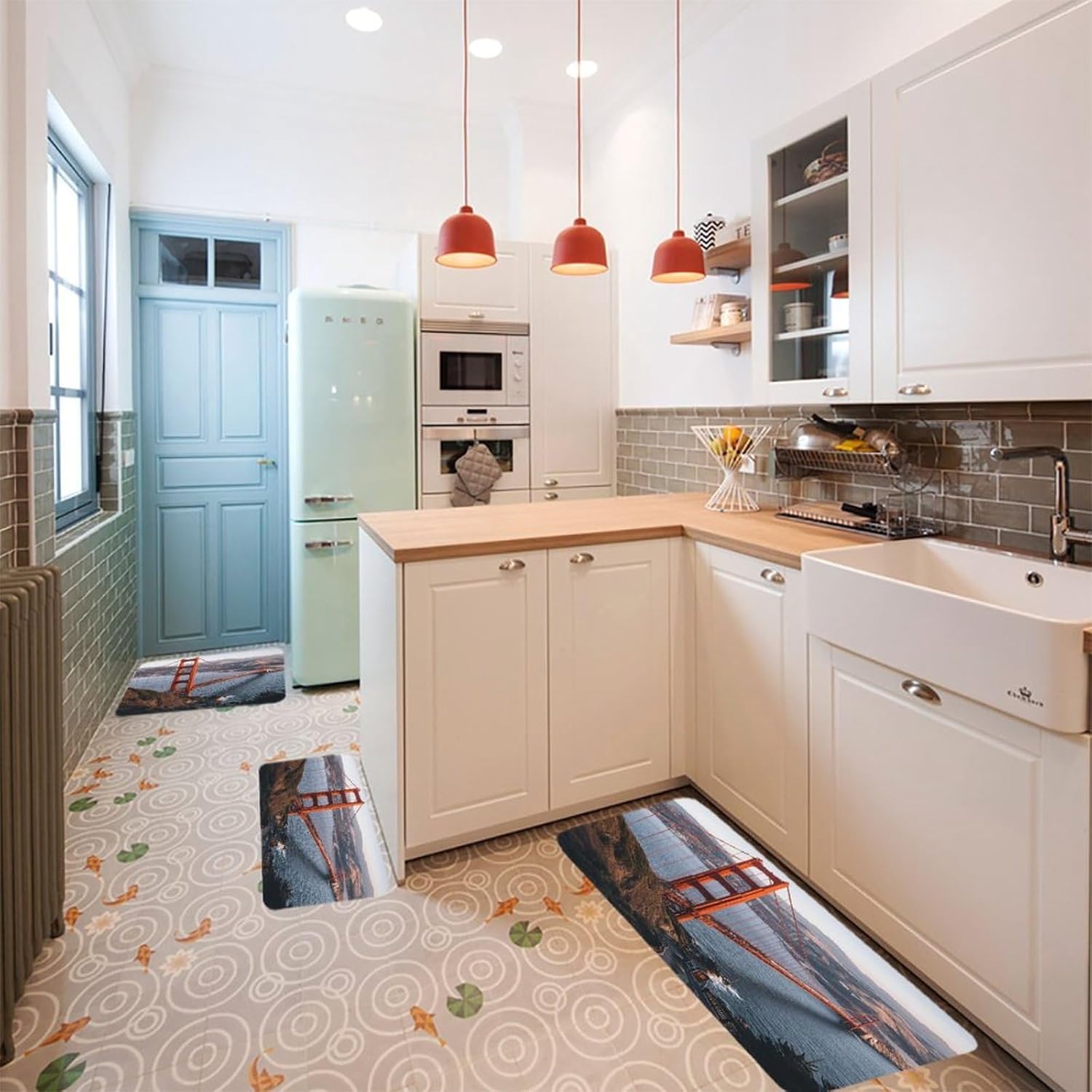 San Francisco Golden Gate Bridge Kitchen Mats for Floor 3PCS Waterproof Low-Profile Kitchen Rugs Floor Mat Non Slip Anti Fatigue Mats Comfort Standing Mat Runner Rug Area Rug 6"x24"+20"x31"+17"x47"