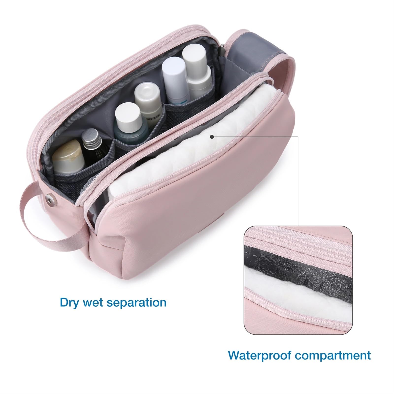 Neceser de Viaje para Mujer Bolsa de Almacenamiento cosméticos for Maquillaje, Bolsa Aseo for Mujer, Conjunto Viaje for Hombre, Afeitar Impermeable(S-Pink)