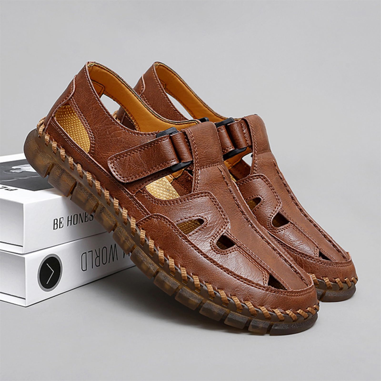 Sandales de sport Erbon pour hommes pratiquant des activités sportives, Marron, Cuir, Sans talon, À enfiler, Sangle unique, Sandal de sport