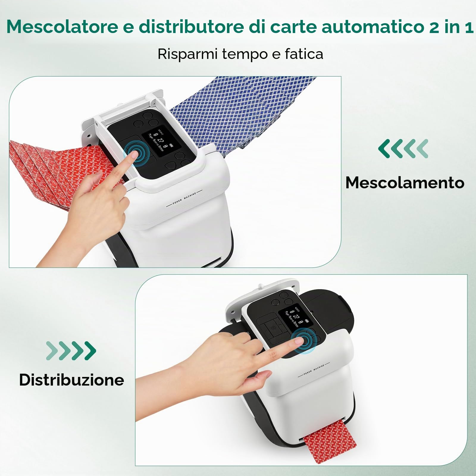 Mescolatore di Carte con distributore, Rotazione a 360° per 1–4 mazzi, mescolatore e distributore Automatico di Carte per 2–8 Giocatori, con 4 telecomandi, Ricaricabile, Silenzioso per Poker, Uno