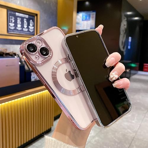 Miniatura 7 de Threehundred Funda magnética transparente para iPhone 14 con protector de lente de cámara, protección completa MagSafe de silicona galvanizada a