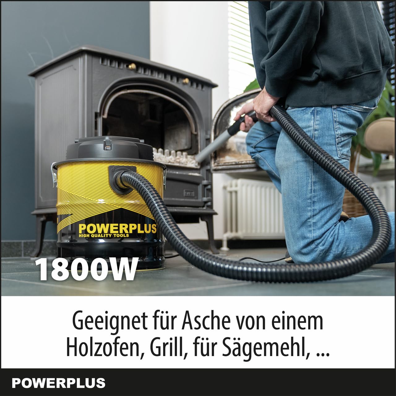 POWER plus Staubsauger POWX3018 Aschesauger für Kamin - 1800W - 20L Auffangbehälter - 2m Kabel - Inkl. Blasfunktion und austauschbarem Filter - Geeignet für Kamin, Werkstatt, Grill und Ofen