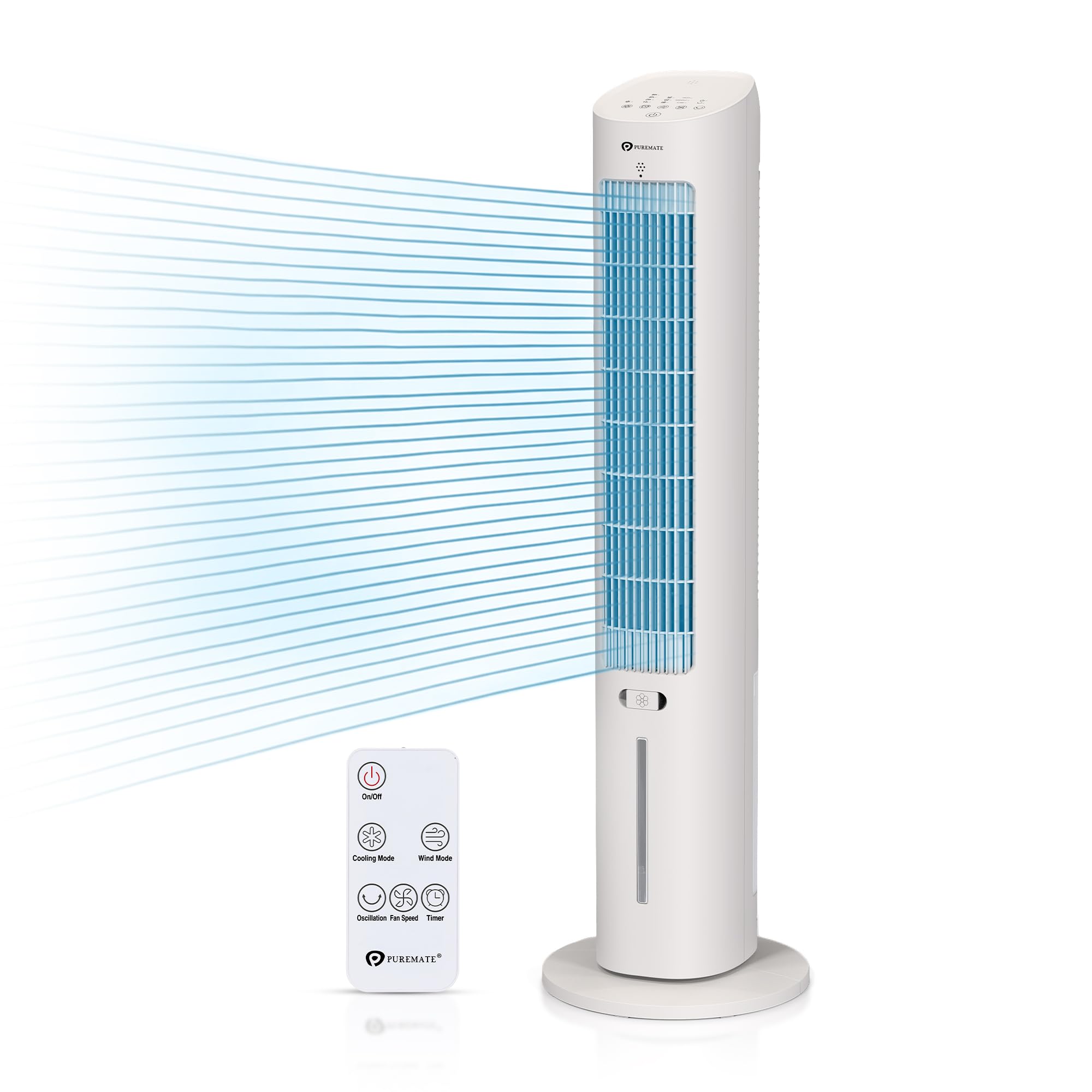PureMate 3L Evaporative Air Cooler with Remote, 4in1 Portable Cooling Tower Fan with Humidifier, 3 Speed Settings, Oscillating, 7 Hours Timer, Cooling Stand Fan, Ideal for Bedroom, Office & Home Use