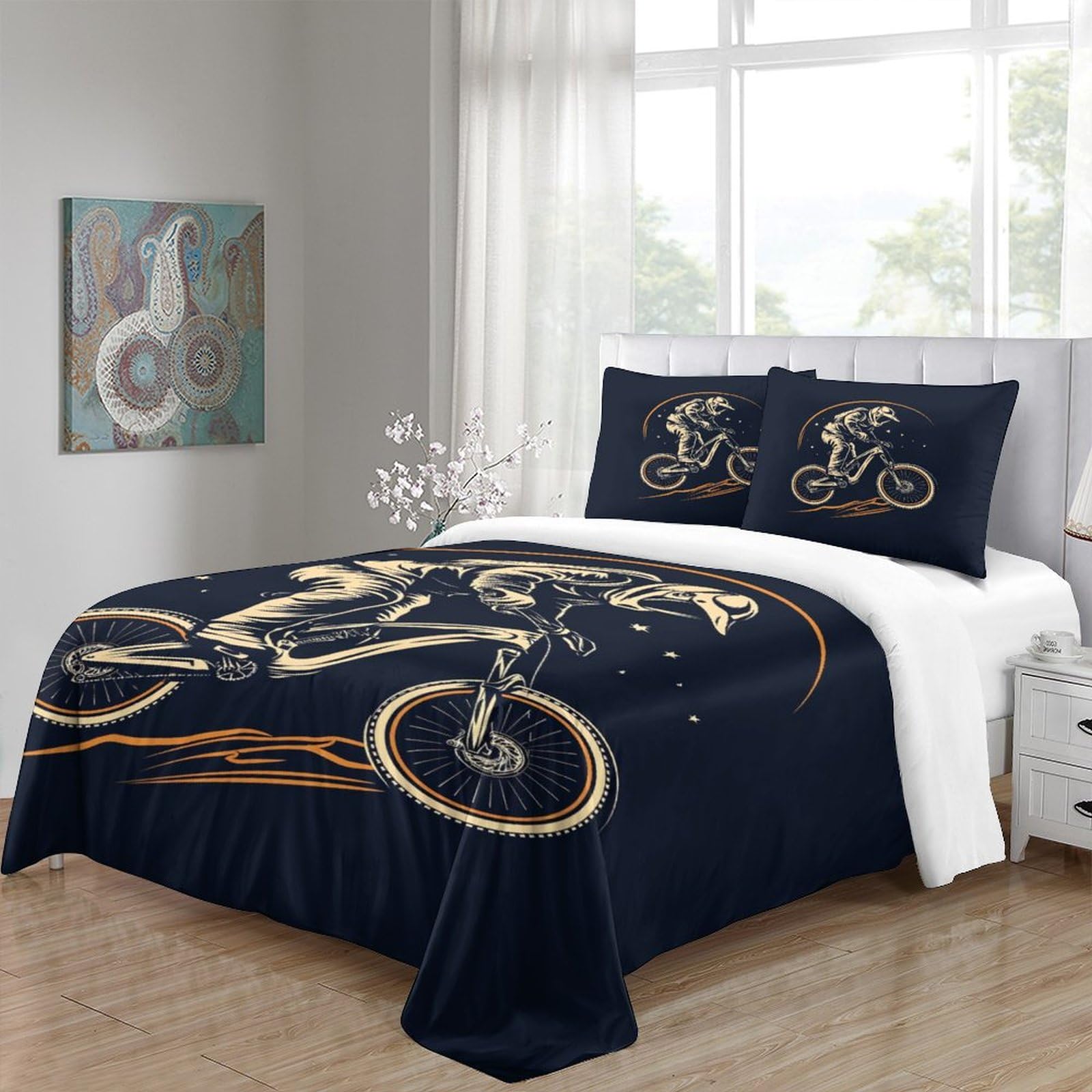 Stampato in 3D bicicletta Copertina Stampata Microfibra Disegnata Biancheria Da Letto Stile Morbido Set 3 Pezzi,Double（200x200cm）, Per Adolescenti E Adulti
