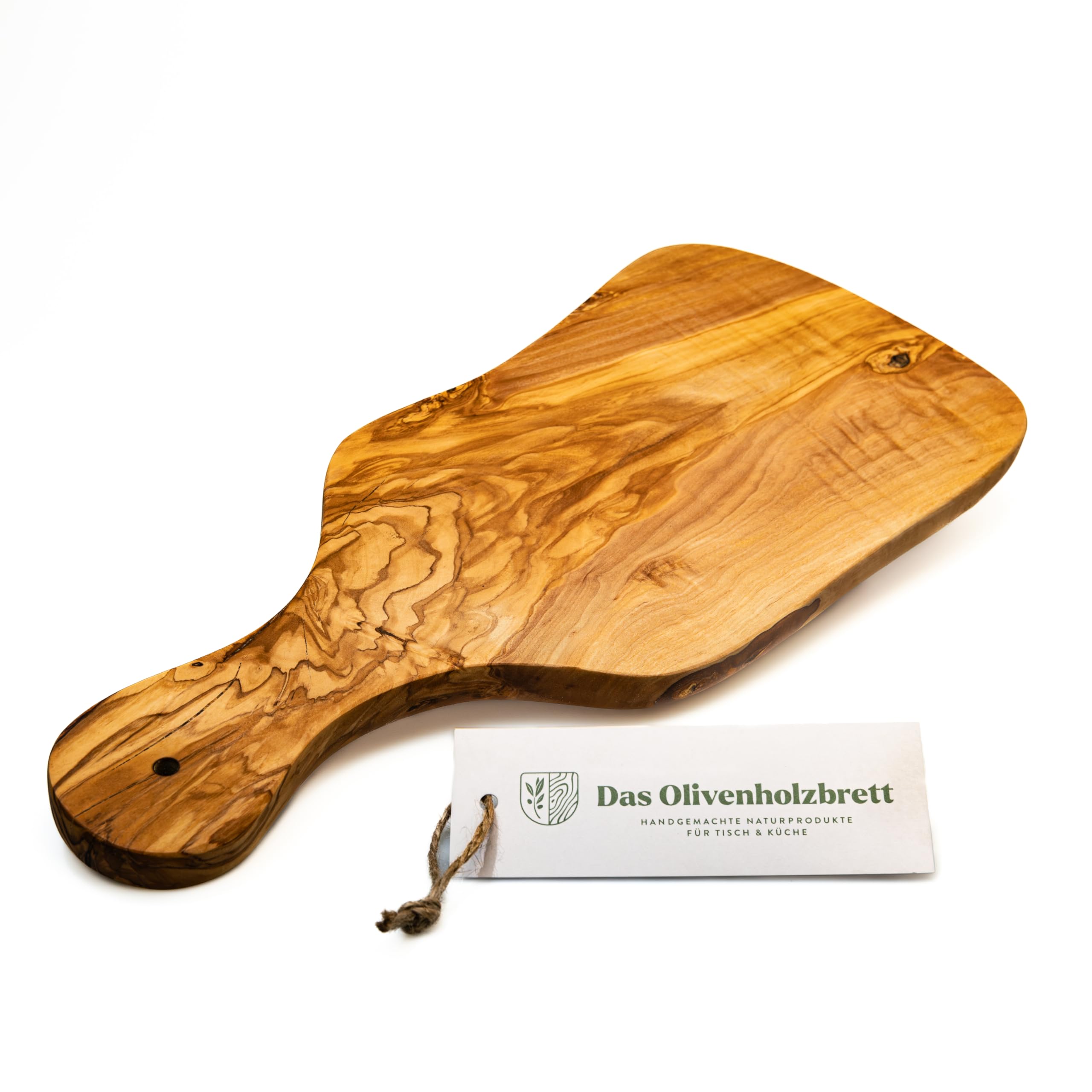 DAS OLIVENHOLZBRETT® – Schneidebrett Aus Olivenholz Mit Griff, Ca. 30 Cm, Antibakteriell & Klingenschonend