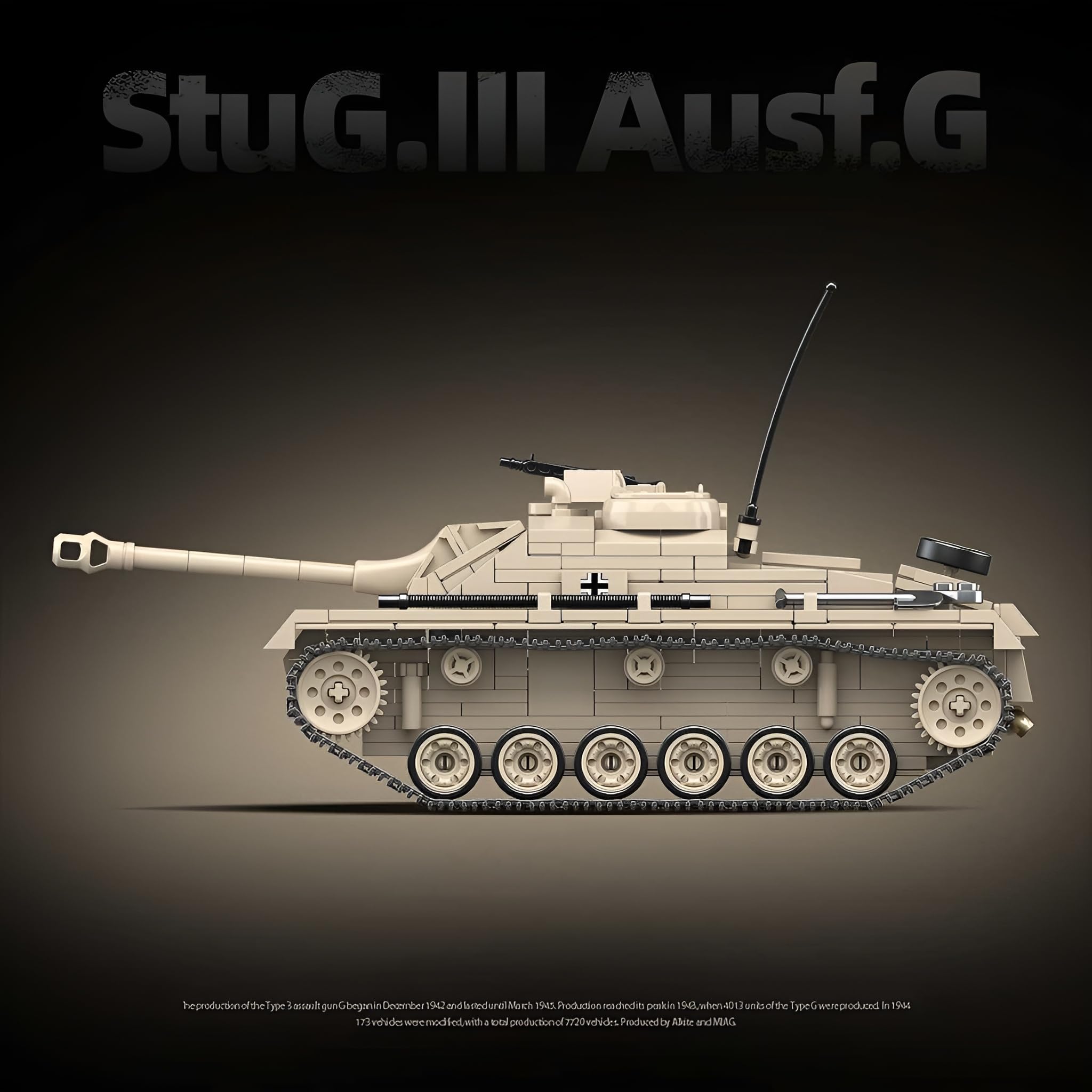 Technik Panzer Bausteine, StuG.III AUSF.G Panzer Klemmbausteine, WW2 Militär Gepanzertes Fahrzeug Bausatz Modell Spielzeug, Geschenke für Erwachsene und Militärfans, 940 Teile