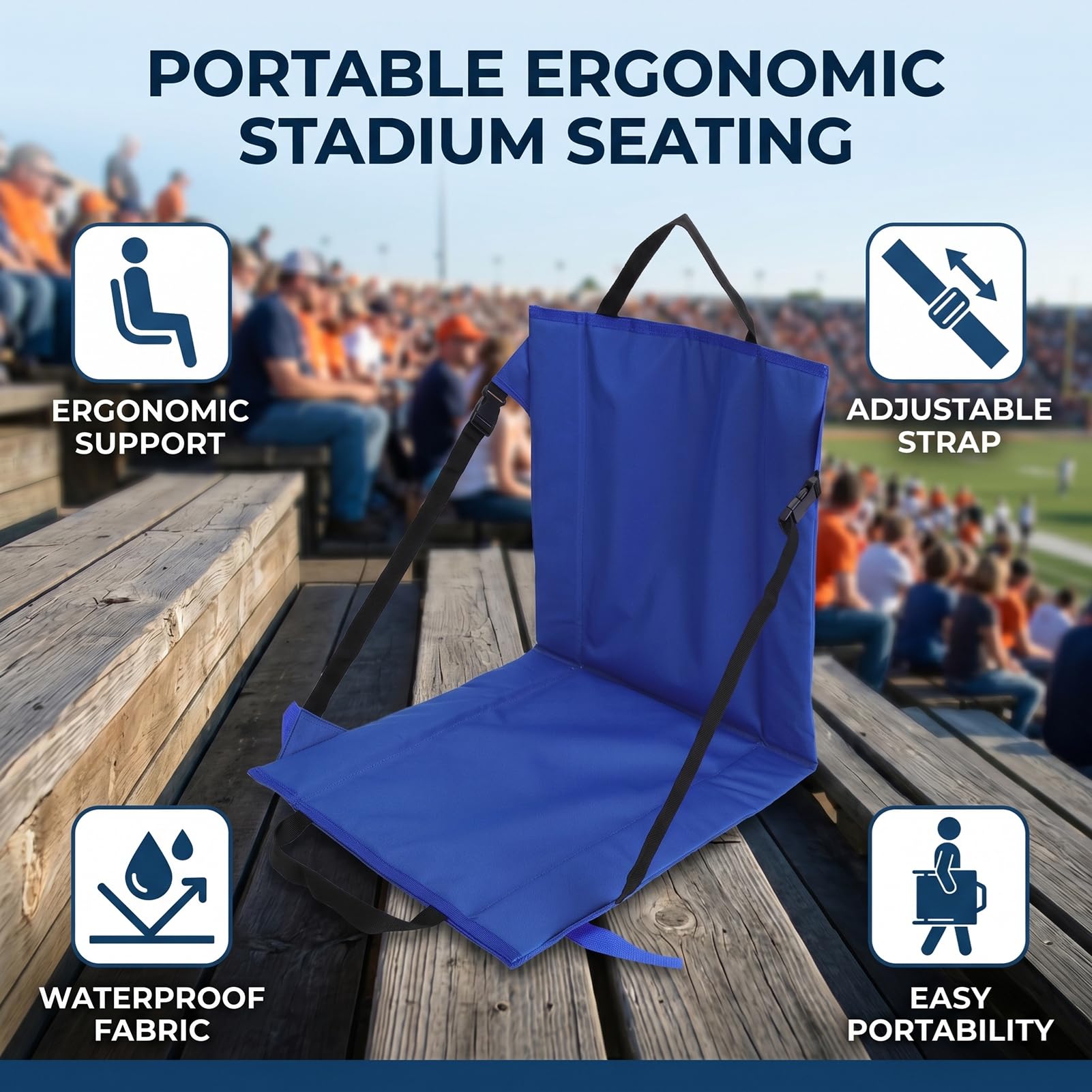 banapoy Asiento Estadio con Respaldo, Silla Plegable Portátil a Prueba Agua con Correa Ajustable para Hombro para Juegos Deportivos, Camping, Playa, Picnic Al Aire Libre, Concierto