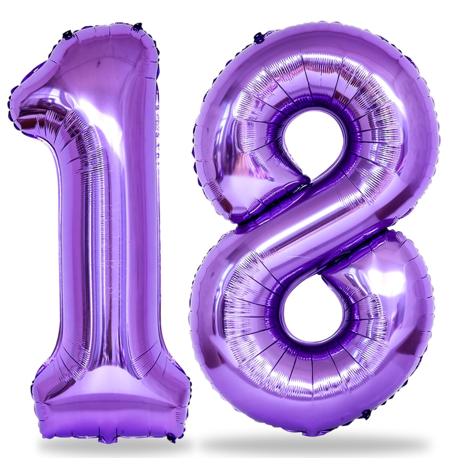 Purple Number 18 Birthday Balloons, 40 Inch Large Mylar Foil Number 1 & 8 Balloons for 18 Year Old Girls, 18th Birthday Party Decorations for Women