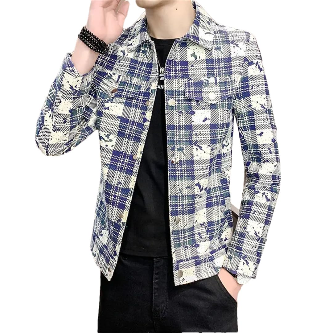 Męska klapa uniwersalna kurtka biznesowa biuro socjalne slim fit płaszcze wiosenne kurtki w kratę