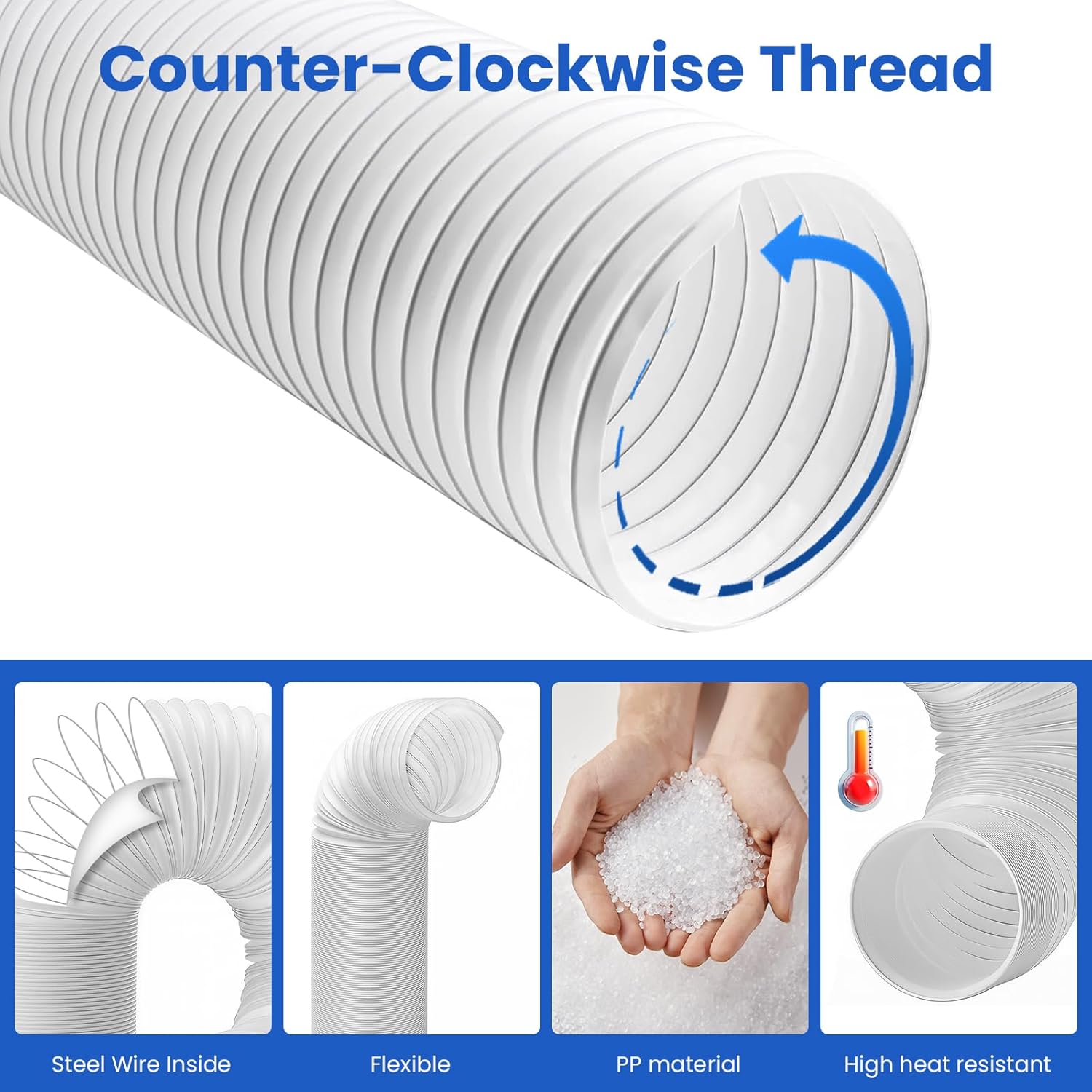 Portable Air Conditioner Hose, 5.9" Diameter Anti-Clockwise Thread With Length up to 80", Universal Replacement AC Exhaust Vent Hose (No Coupler)