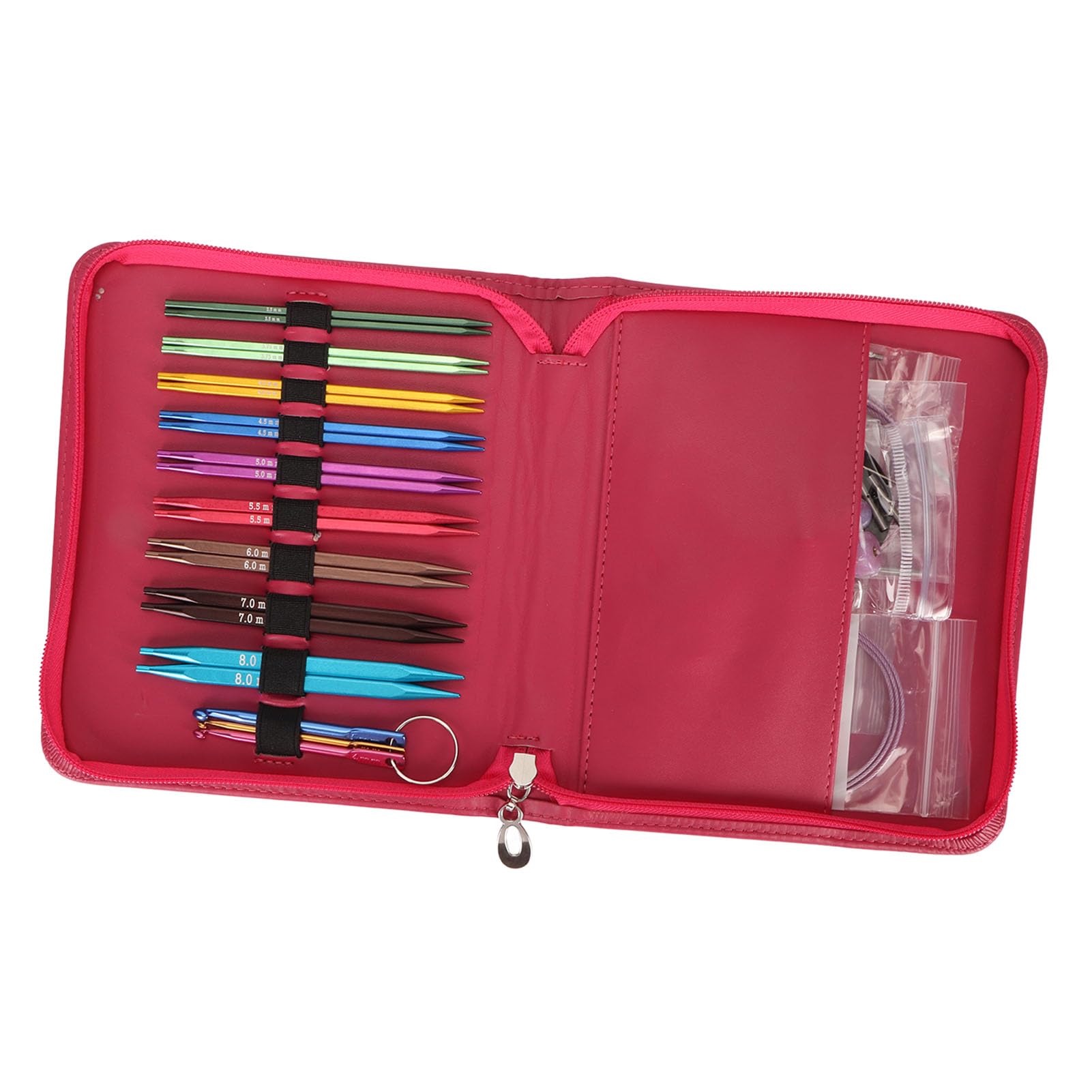SustVita Aluminium-Stricknadeln mit ergonomischem Design für lange Stricksitzungen, komplettes austauschbares Rundstricknadel-Set mit Zubehör und PU-Tasche
