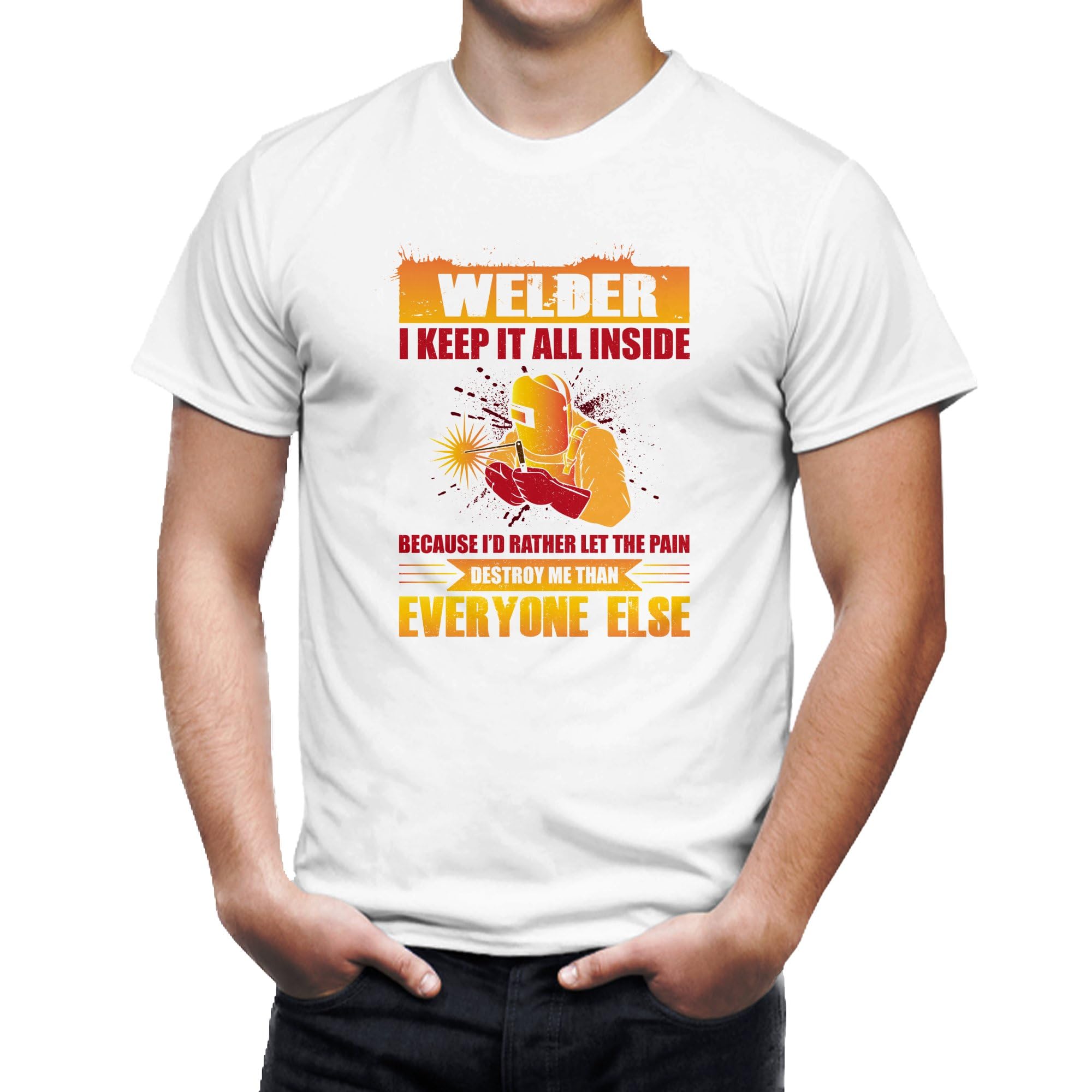 Seek Buy LoveWelder T-Shirt, Funny Welding Quote, Distressed Graphic Tee, Men's Work Shirt, Industrial Style, Gift for Husband, Orange and Yellow