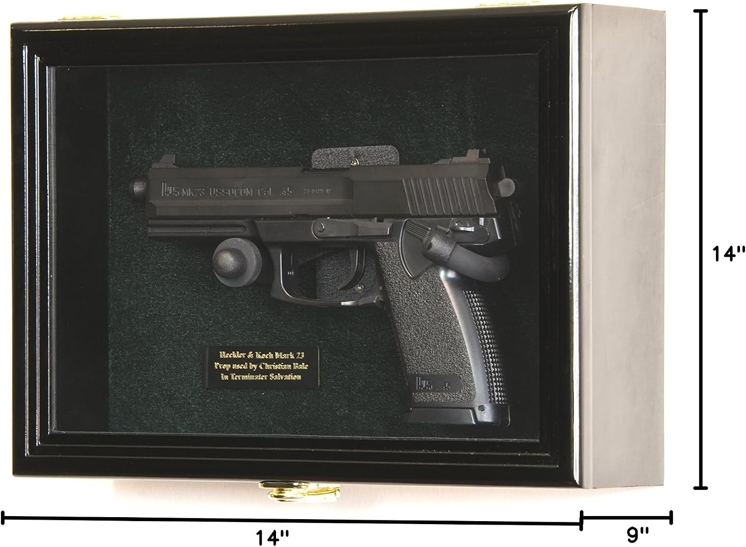 Single Pistol Display Case Wall Mount Solid Hardwood Cabinet (Black Finish, Green Felt Background)