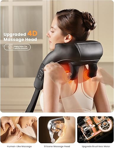 Miniatura 2 de Masajeador inalámbrico de cuello y espalda con calor, masaje eléctrico de tejido profundo 4D de ancho ajustable, almohada de masaje Shiatsu para