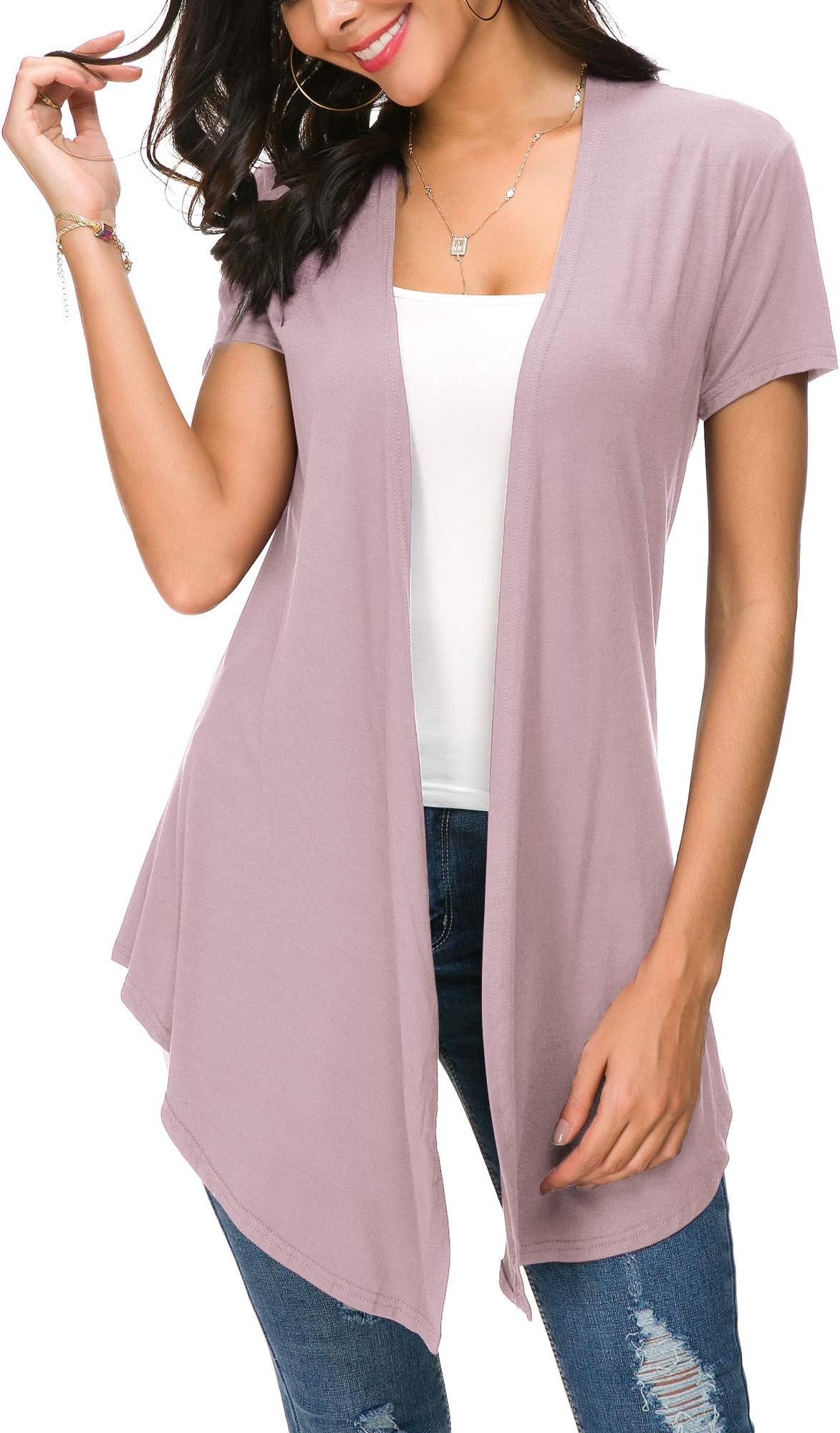 Urban CoCoWomens Solid Open Front Short Sleeve Cardigan