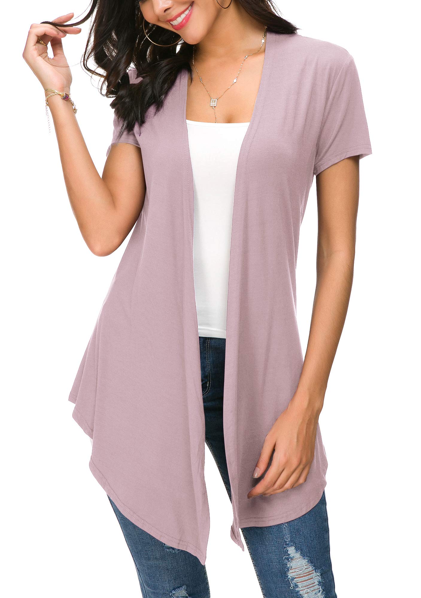 Urban CoCoWomens Solid Open Front Short Sleeve Cardigan