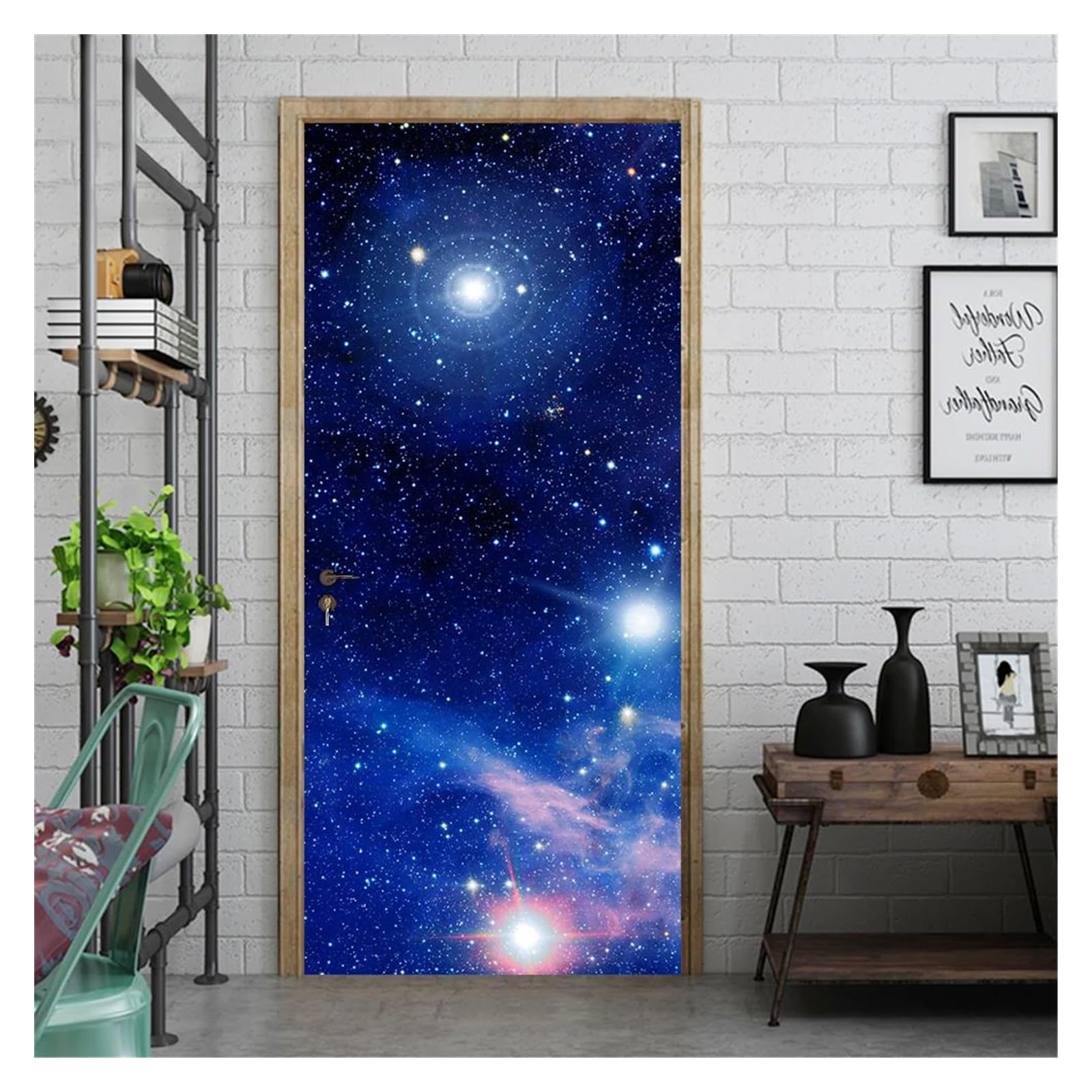 Stickers de porte ciel étoilé 95x215cm pour décorer le salon