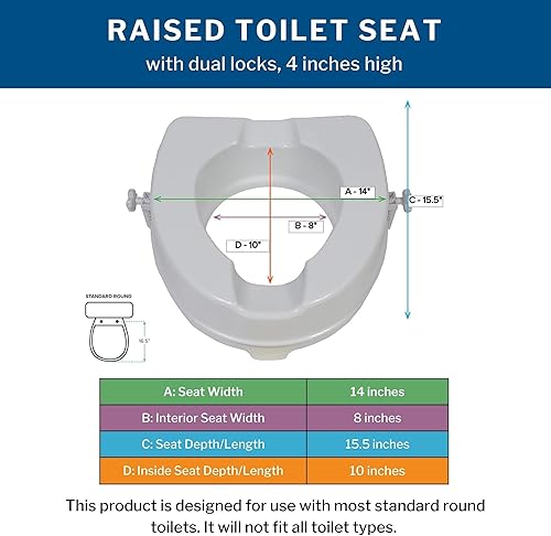 Miniatura 2 de McKesson Asiento de inodoro elevado con doble cerradura, se adapta a la mayoría de inodoros estándar, 4 pulgadas de alto, capacidad de peso de 400