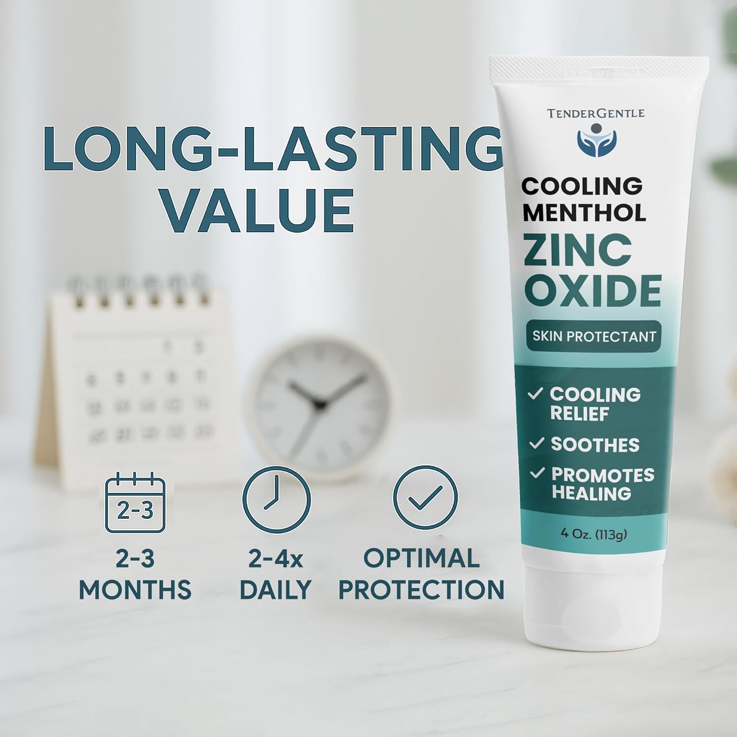 Menthol and Zinc Oxide Cream Paste - 6 Pack - 4 oz of Skin Protectant for Healing and Discomfort - Kid and Adult Barrier Cream for Incontinence, Minor Burns, Scrapes, Itching, and More