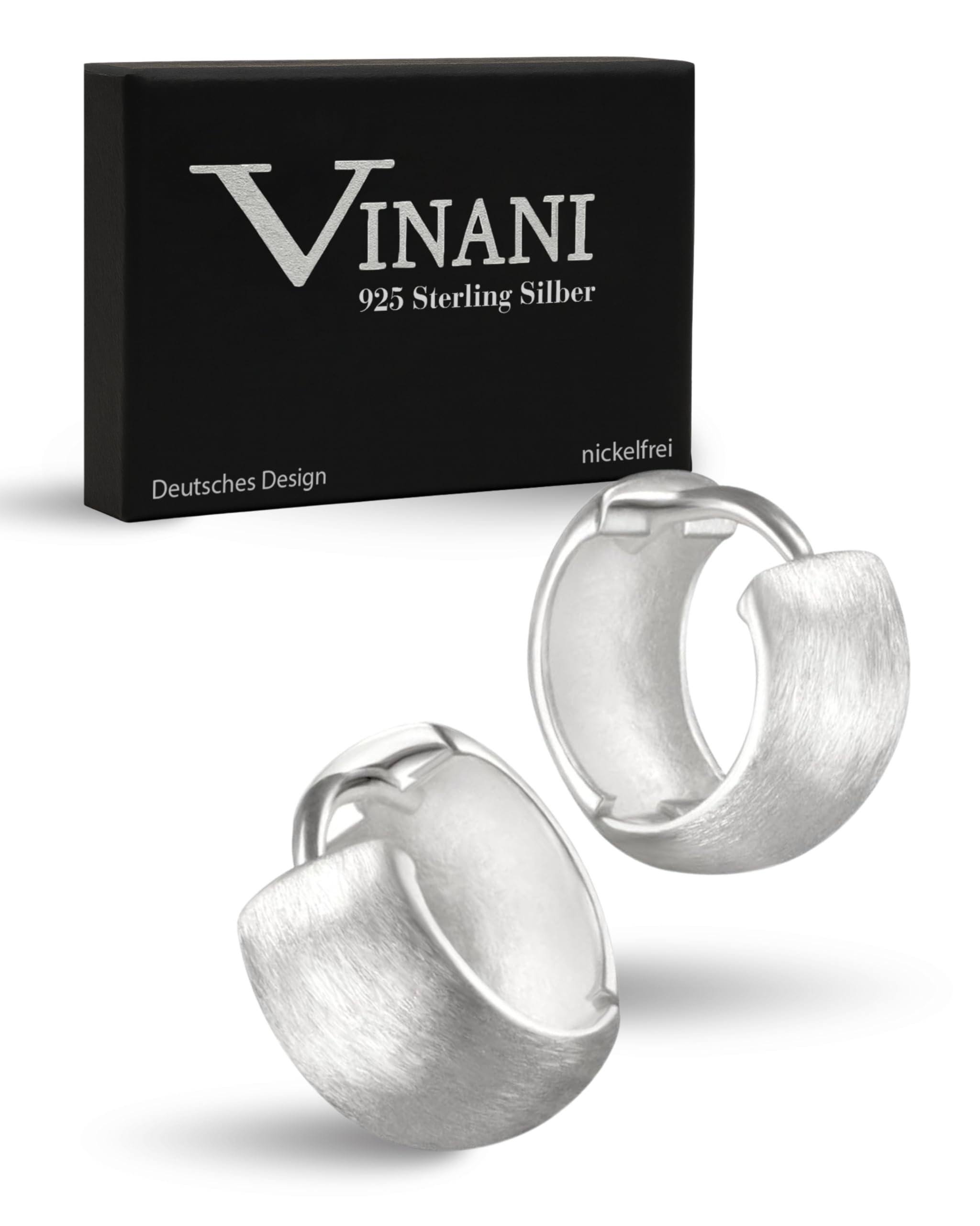 Vinani Damen Ohrringe 925 Silber - Klapp-Creolen gebürstet abgerundet - aus 925 Sterling Silber für Frauen - CARG
