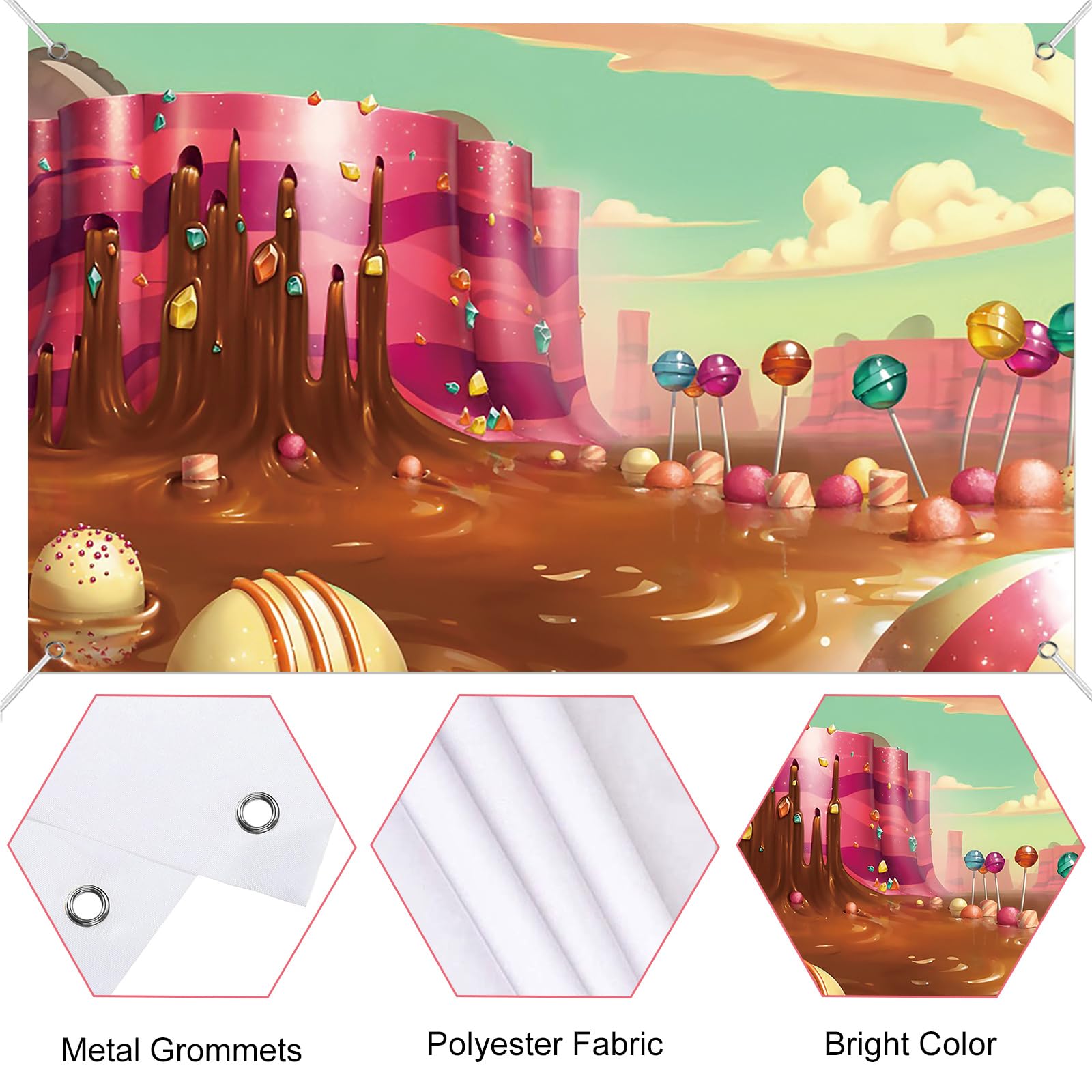 CHNYWORK 7x5ft Candyland Backdrop Candies Jelly Sugar Sweets Treats Donut Chocolate Lollipop Yellow Background Baby Shower Children Birthday Wedding Party Decor Portrait Photo Booth Studio Props