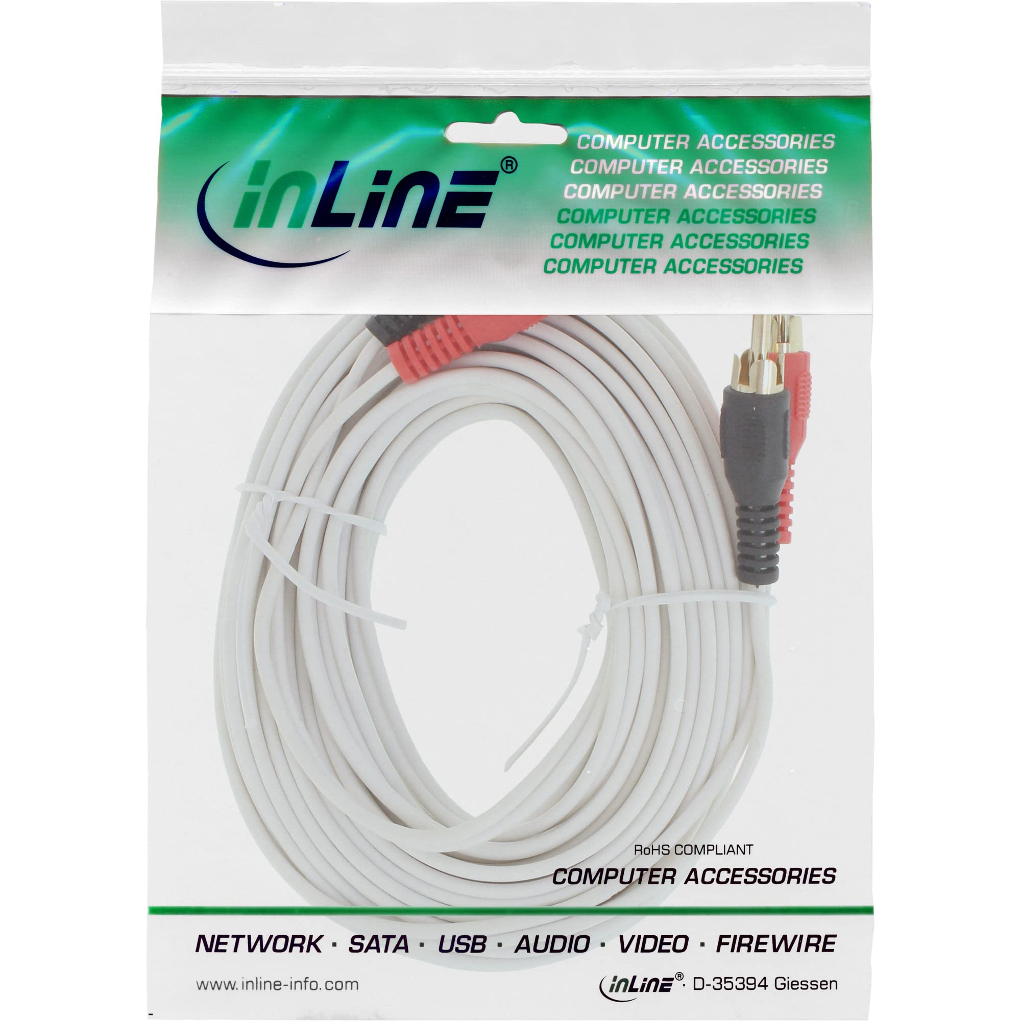 InLine 10m 2X RCA M/M Audio Cable 2 x RCA Black, Red, White - Audio Cables (2 x RCA, 10 m, Black, Red, White)