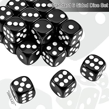 24 Piece Round Corner 16mm dice 6 Sided dice d6 dice Set for DND, MTG, Tenzi, Farkle, Bunco, Card Gaming & Math Learning with Portable Storage Pouch(Black)