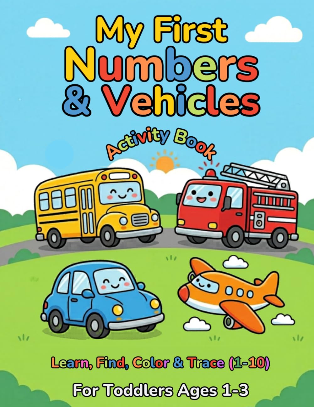 My First Numbers & Vehicles Activity Book: Learn, Find, Color & Trace Numbers 1-10 for Toddlers Ages 1-3