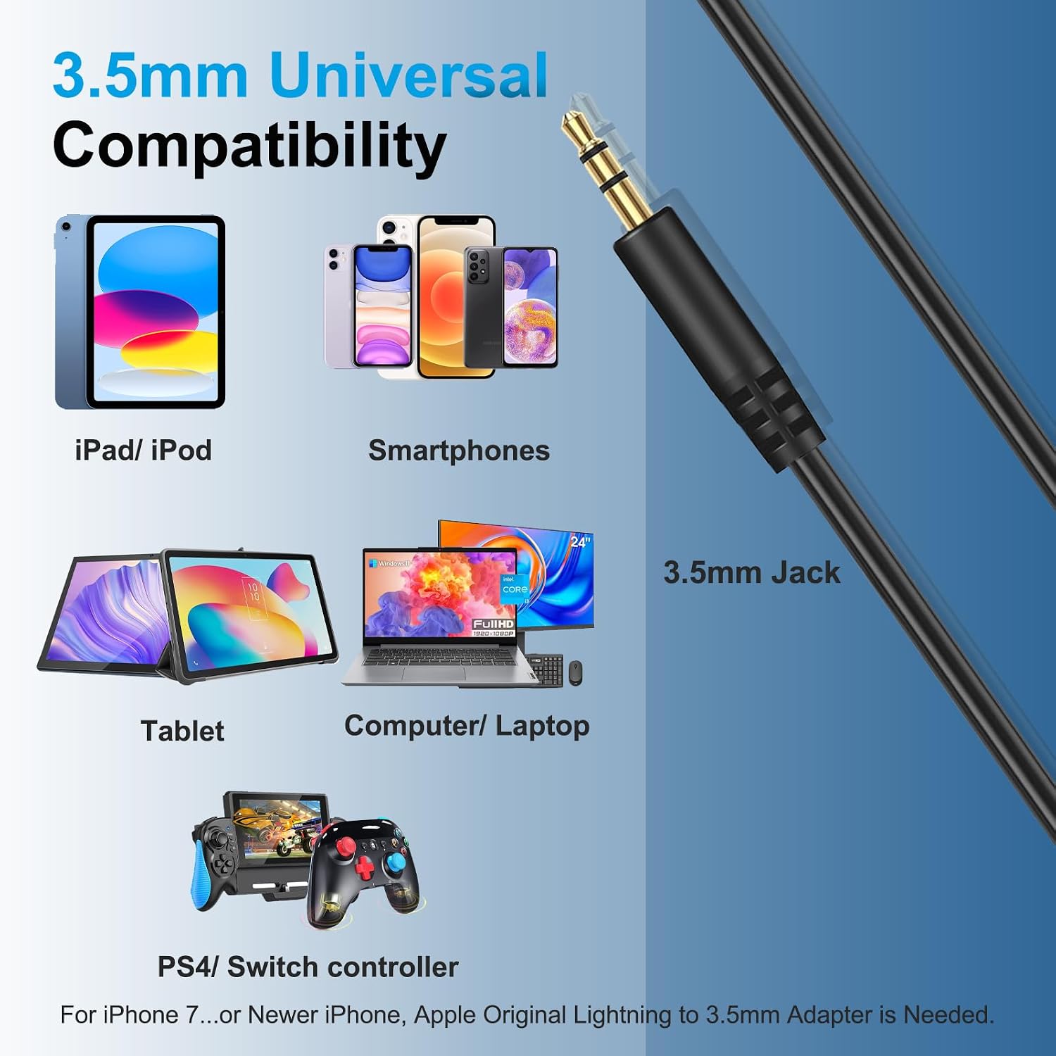 Replacement Audio Cable 3.5mm to 2.5mm Cord for Bose Headphones Aux Wire Compatible with Bose 700 Quietcomfort 45 QC45 QC35II QC35 QC25 25 JBL Tune 710BT 660NC 760NC Headphones (No Mic)
