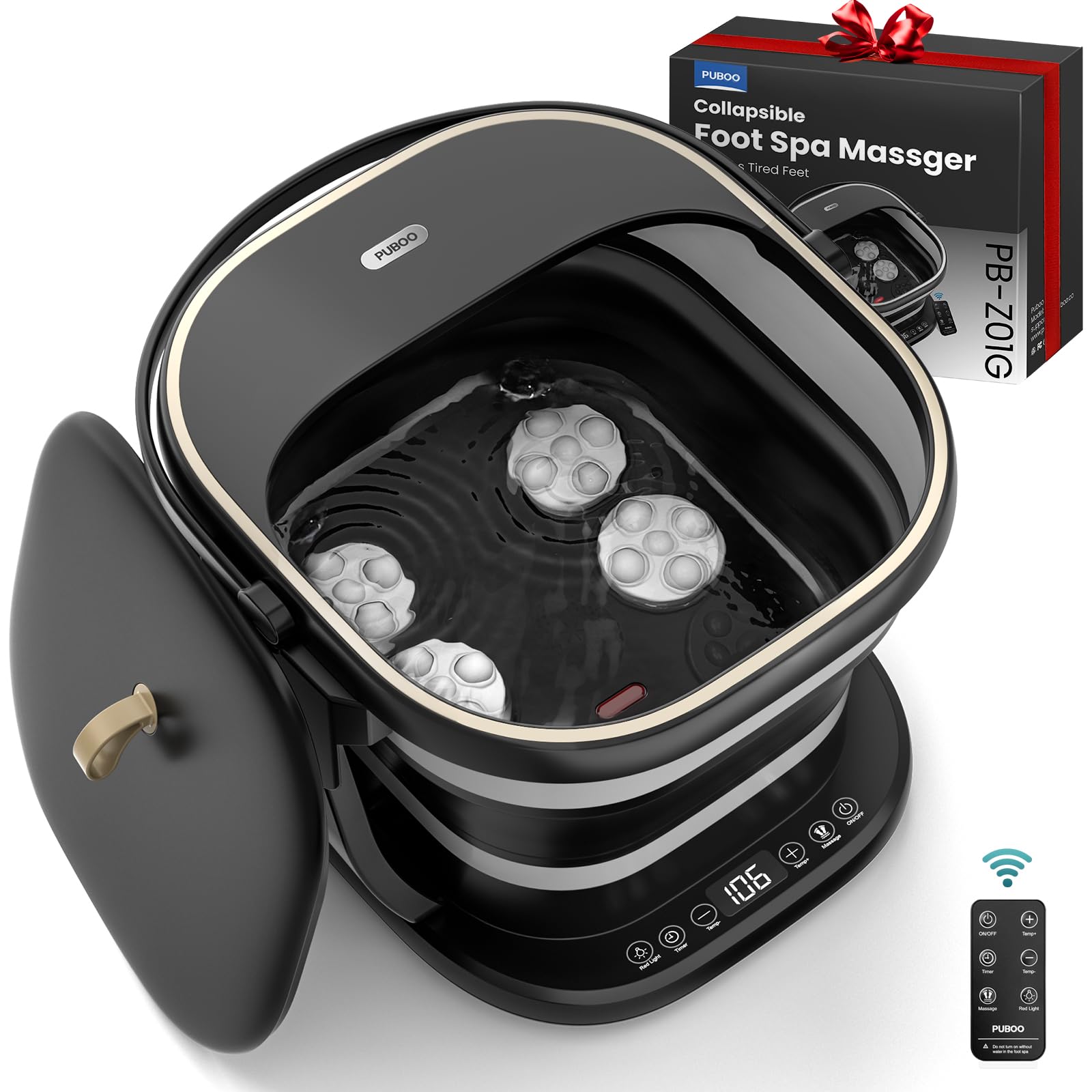 Puboo Collapsible Foot Spa Bath Massager with Heat, 95-115°F Precise Temp Control, Motorized Massage Rollers & Acupressure, Heated Foot Bath Soak Tub, Fits US Men’s Size 11, Gift for Christmas